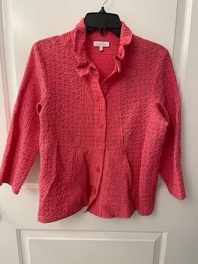 Habitat Pink Clothes to Live In  Textured Ruffle Collar Button-Down Shirt